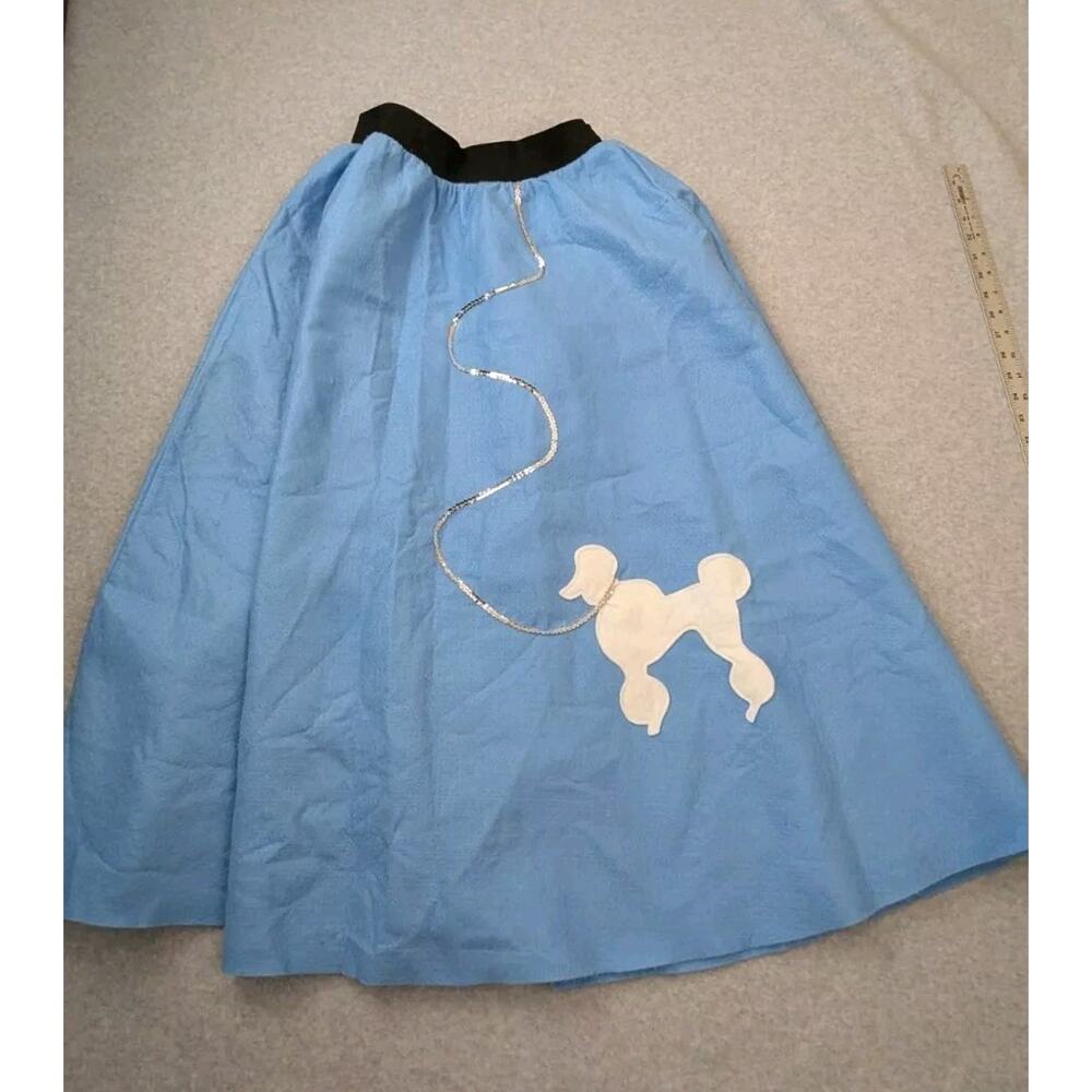 Poodle Skirt 50s Sock Hop Felt Blue Grease Costume W 26" - 34" L 33" Made USA LG